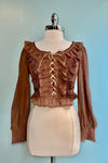 Lace Up Smocked Top in Mocha
