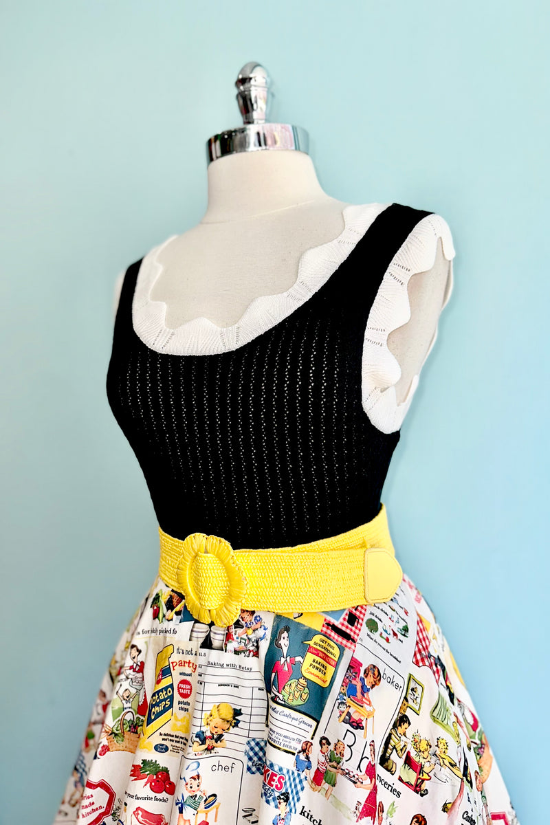 Black and White Scalloped Pointelle Knit Tank Top
