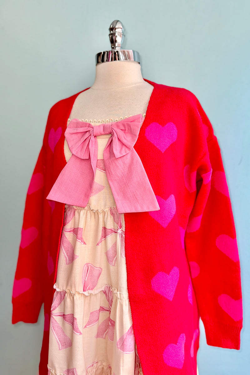 Pink and Red Heart Open Cardigan