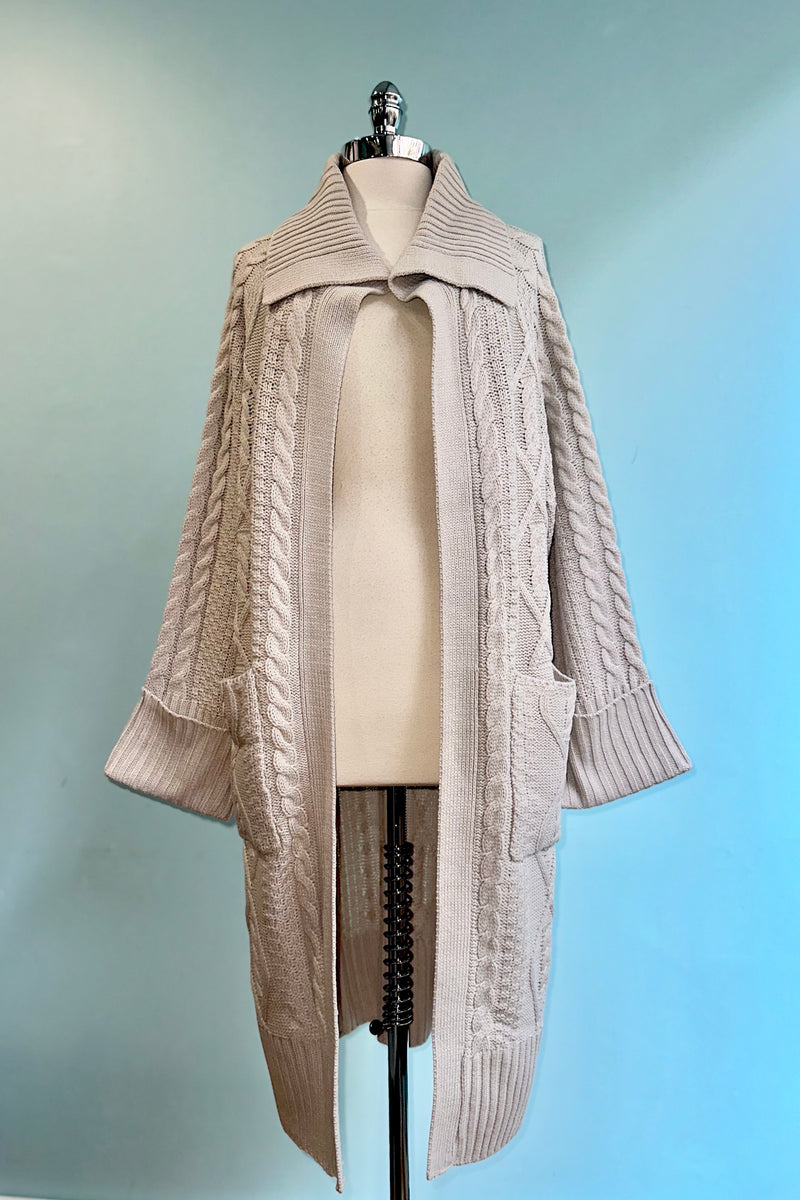 Cable Knit Duster Cardigan in Light Grey Modern Millie