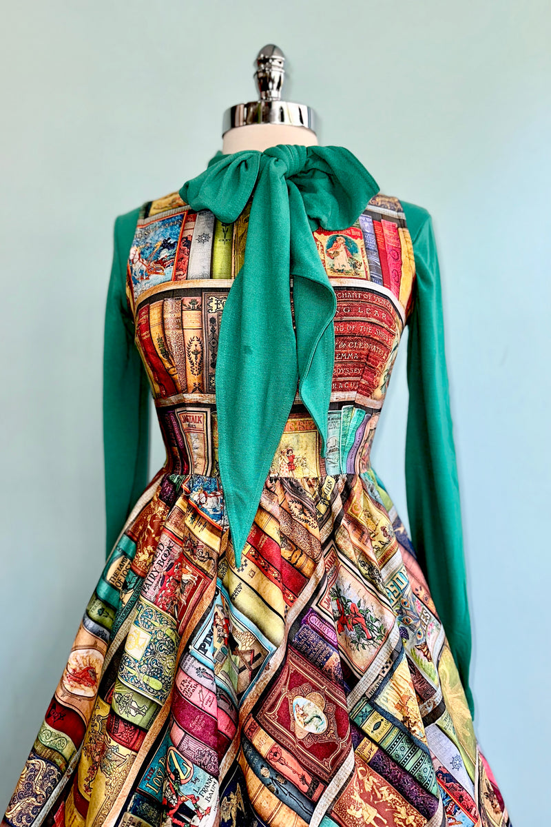Teal Green Long Sleeve Tie Neck Jersey Top by Compania Fantastica