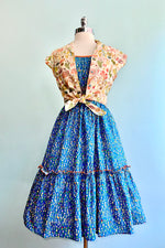 Turquoise Floral Smocked Waist Swing Dress