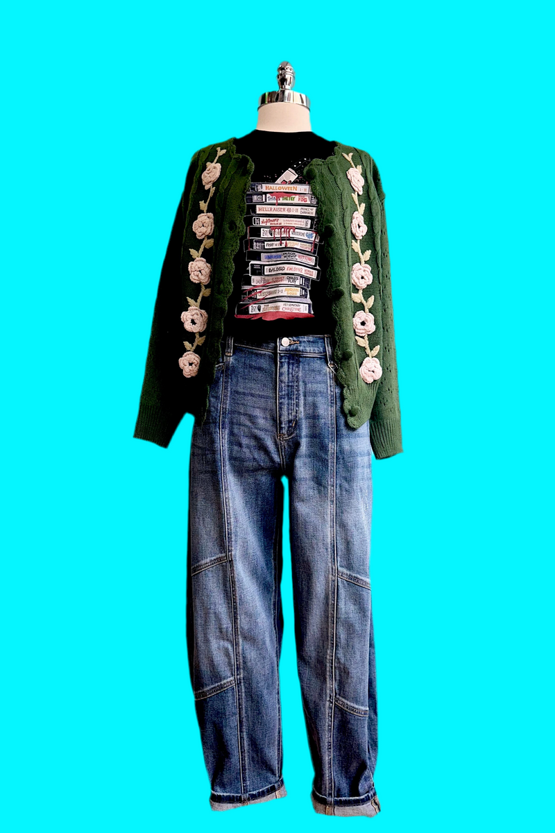 3D Flower Vine Knit Cardigan Sweater in Green