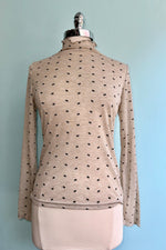 Beige Mock Neck Top with Bows by Lili Sidonio