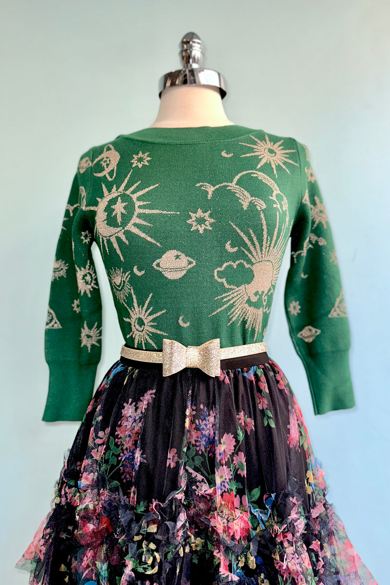 Green and Gold Celestial Pullover Sweater