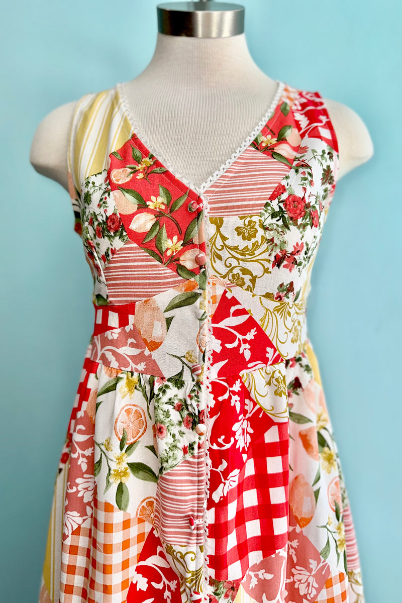 Red Patchwork Midi Dress  Modern Millie