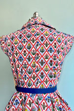 Blue Garden Floral Diamond Print Shirt Dress