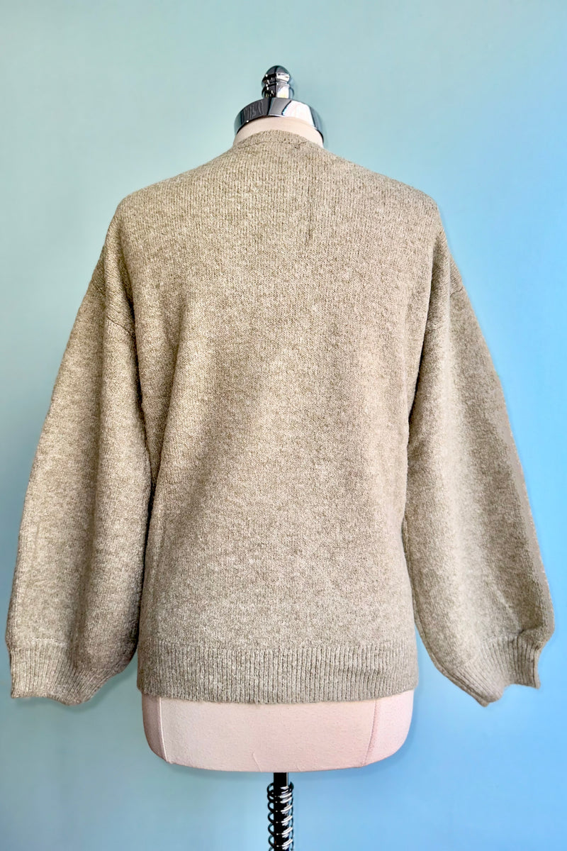 Floral Embroidered Pullover Sweater in Olive