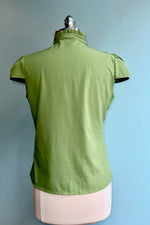 Green Short Sleeve Keyhole Button Down Top by Voodoo Vixen