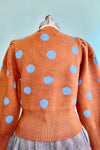 Brown and Blue Polka-Dot Puff Sleeve Sweater by Compania Fantastica