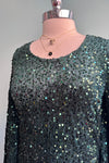 Green Sequin Bell Sleeve Mini Dress