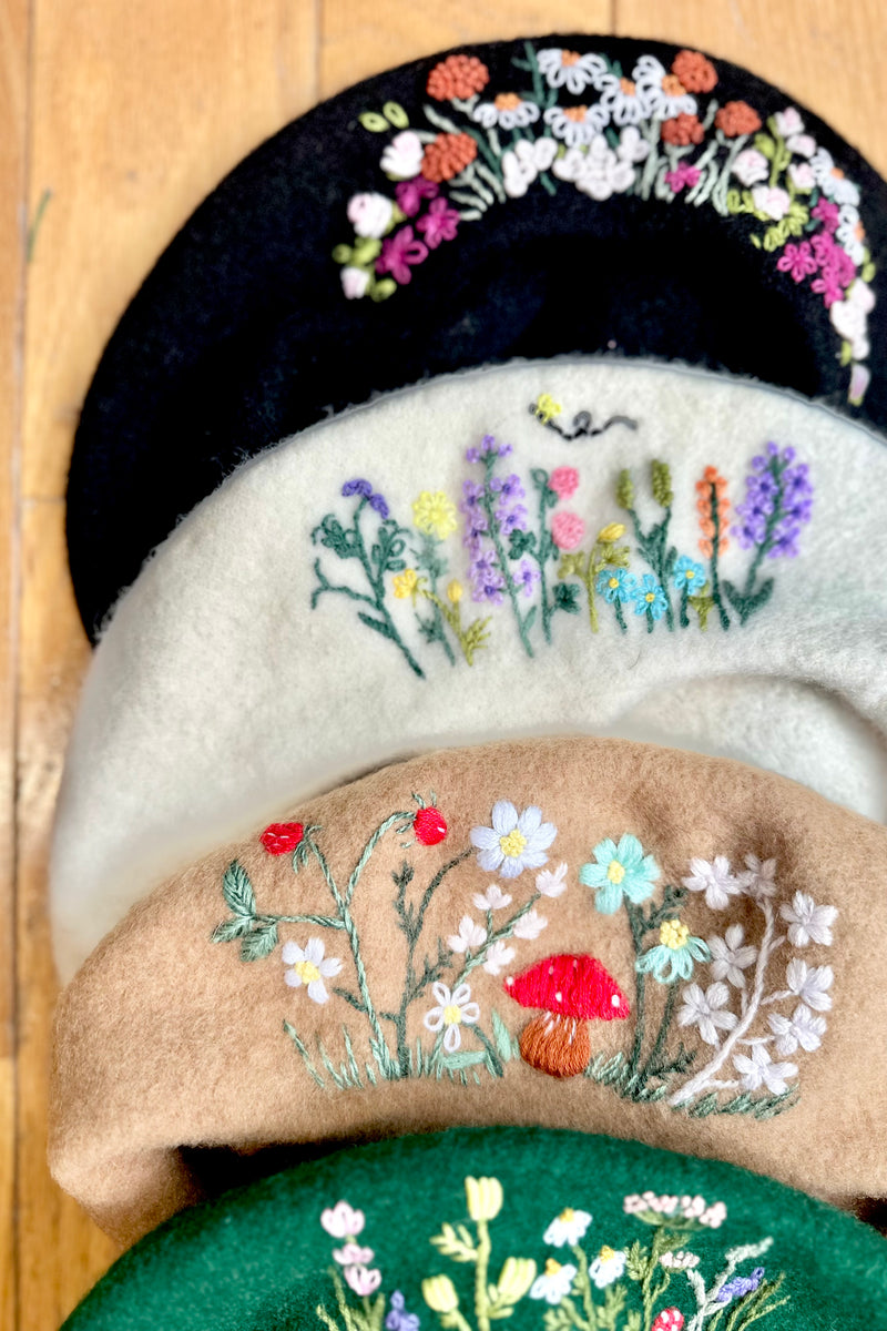 Hand Embroidered Berets in Different Colors!