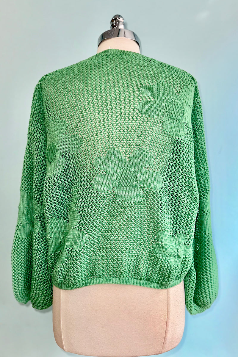 Open Knit Flower Sweater in Green