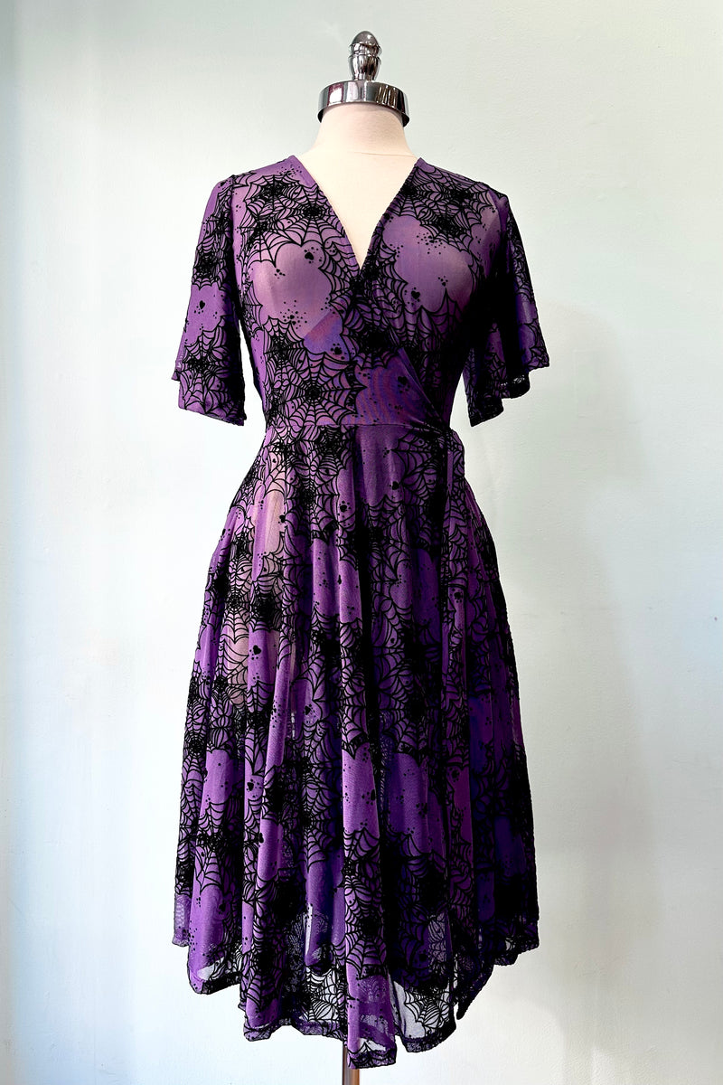 Flocked Spider Web Purple Aurora Dress by Wax Poetic