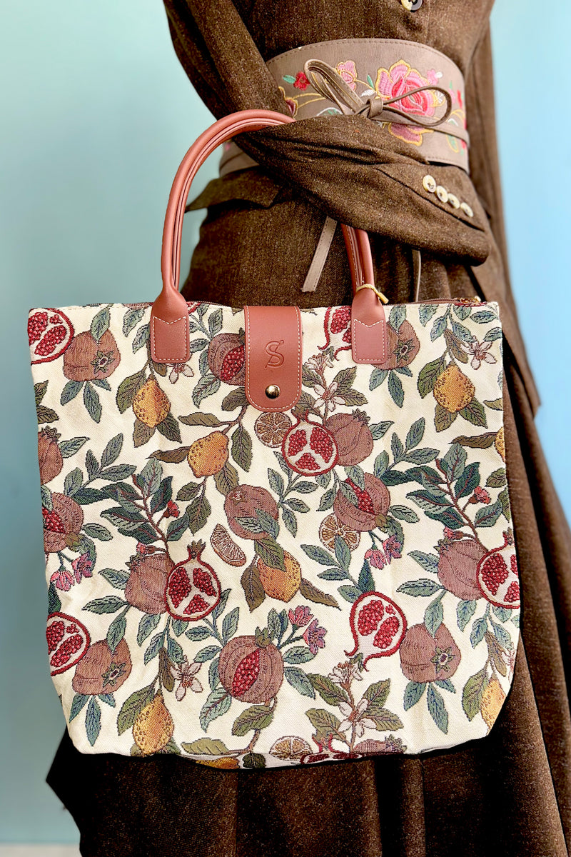 Pomegranate and Lemon Folding Tapestry Tote Bag
