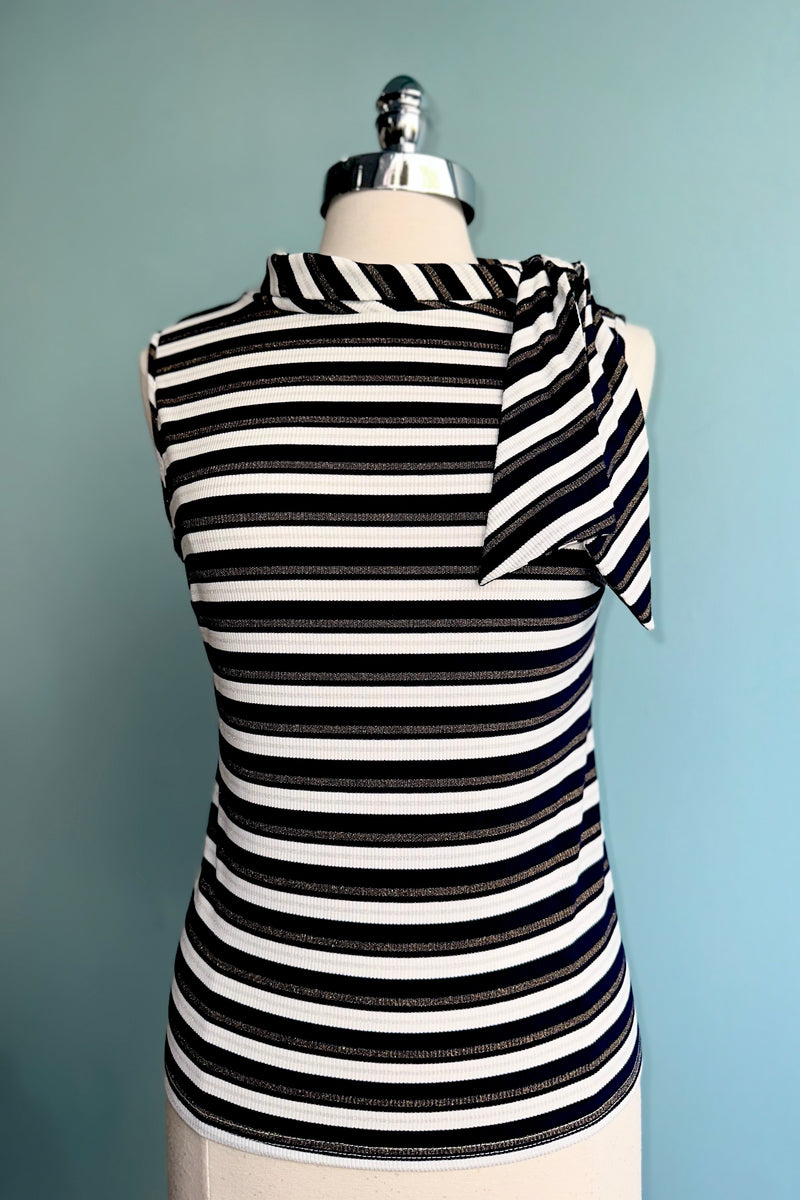 Navy and White Cowl Neck Tank Top
