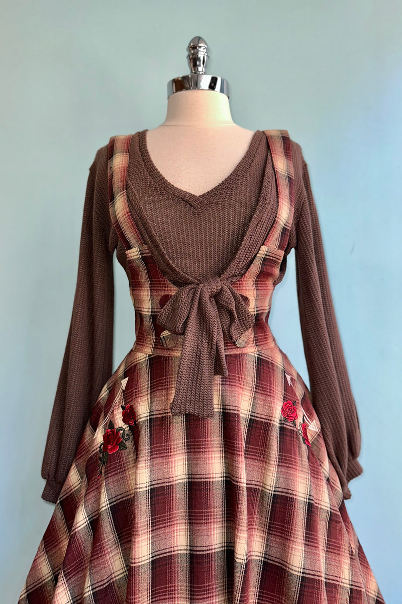 red plaid suspender dress Women Summer Square Neck Chiffon Suspender Dress Plaid Lace Up Swing Flowy Dress for Holiday and Vocation