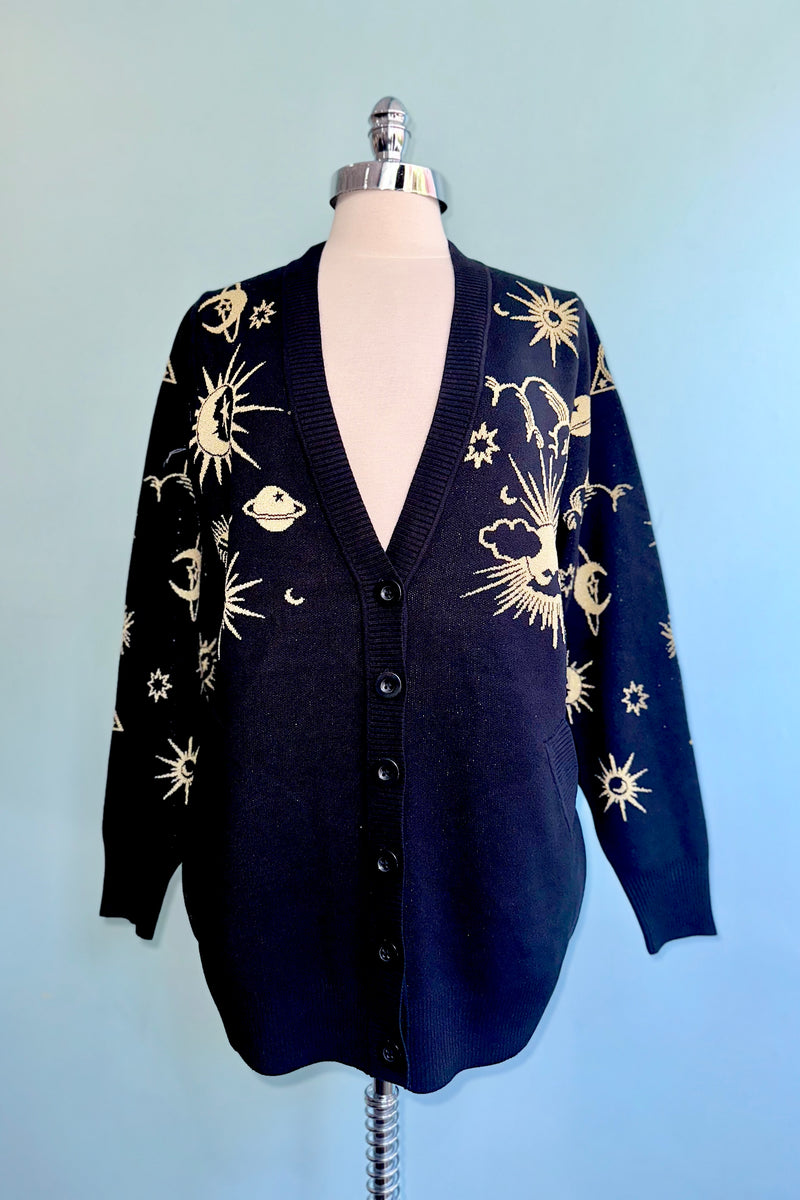 Celestial Black and Gold Long Cardigan Sweater by Modern Millie!