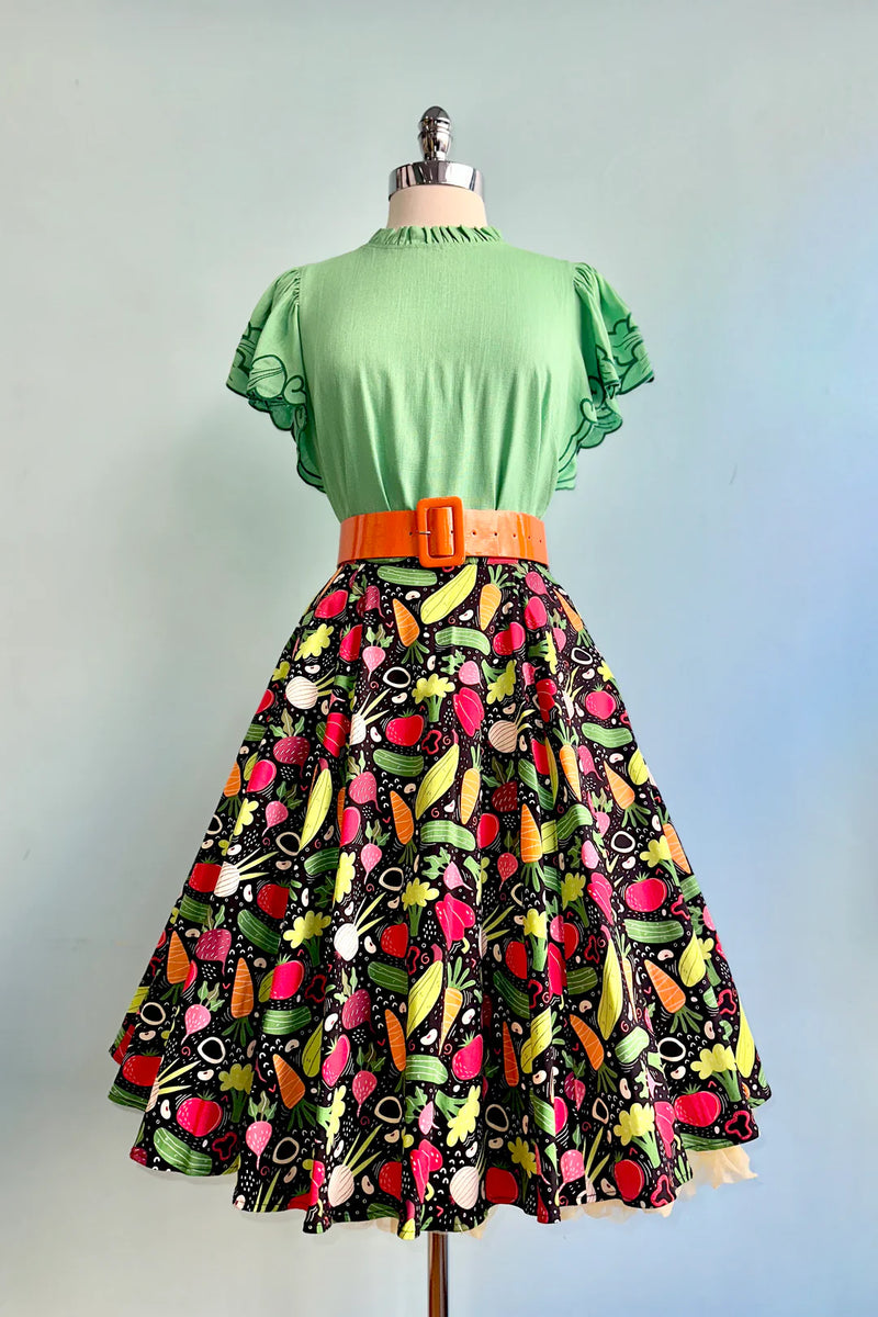 Veggie Print Full Skirt by Eva Rose