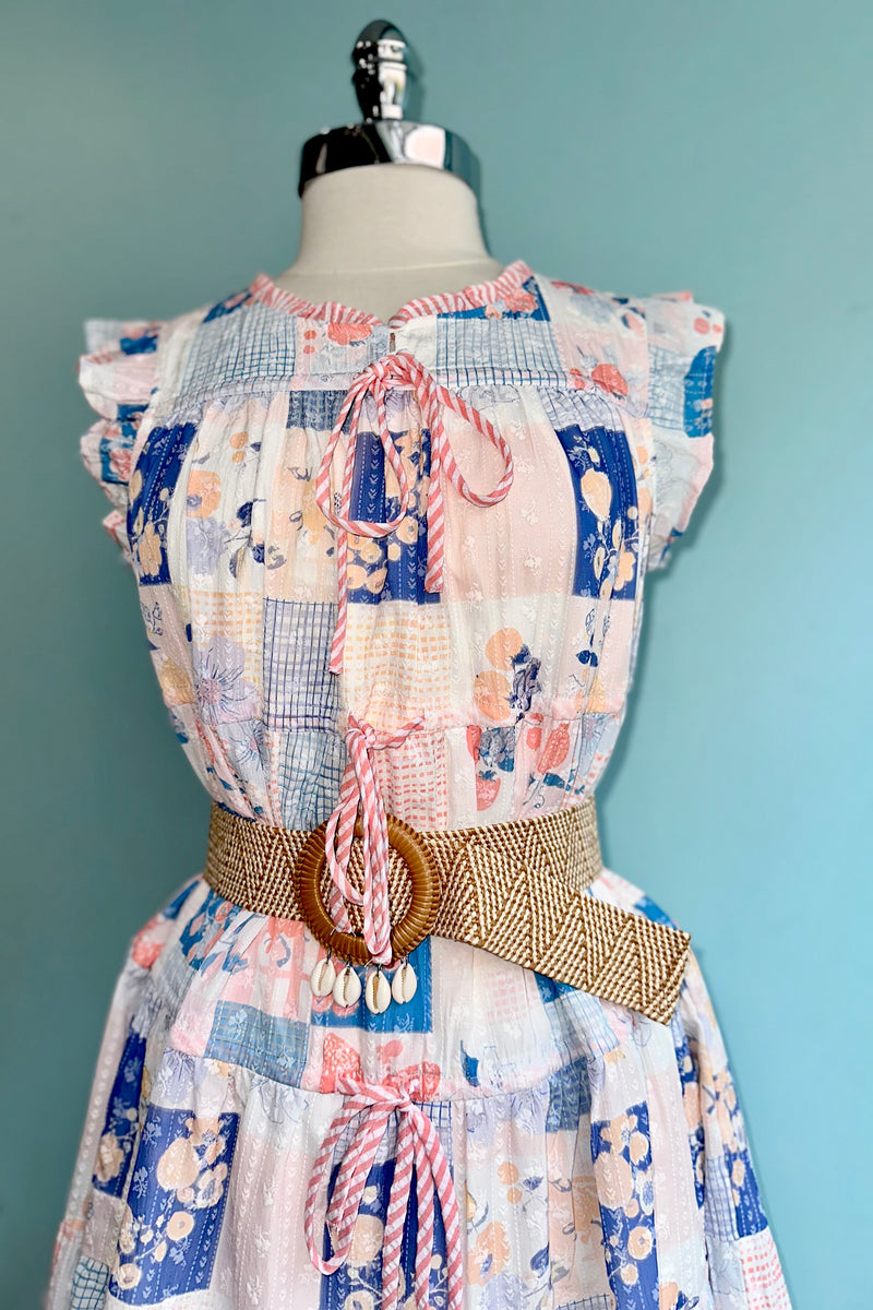 Pink and Light Blue Drawstring Mini Dress Medium