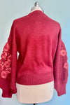 Crimson Embroidered Flower Detail Knit Sweater