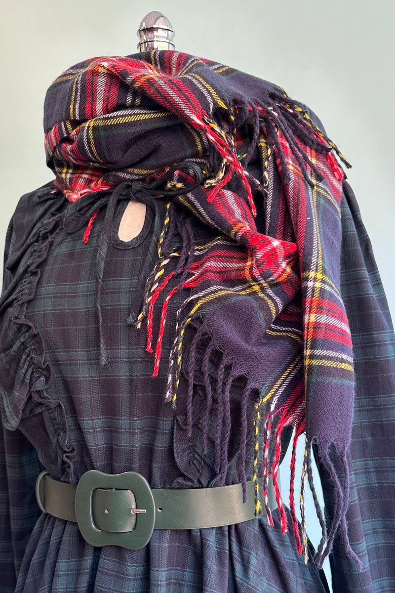 Navy Plaid Scarf by Molly Bracken