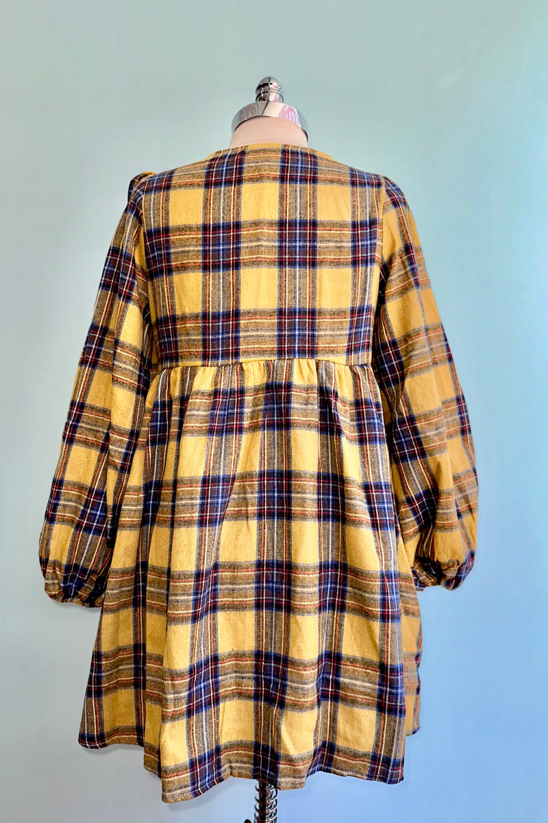 Mustard Plaid Flannel Mini Dress