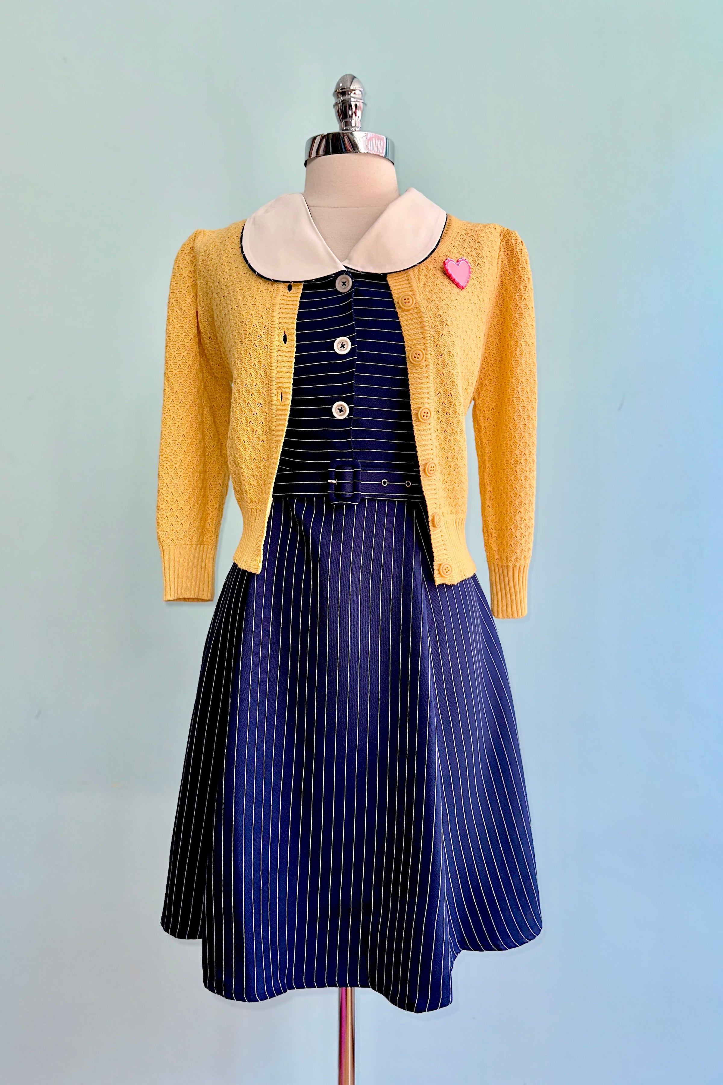 Knee Length Navy Pinstripe Costello Dress by Hell Bunny Modern Millie Knee Length Navy Pinstripe Costello Dress by Hell Bunny Modern Millie