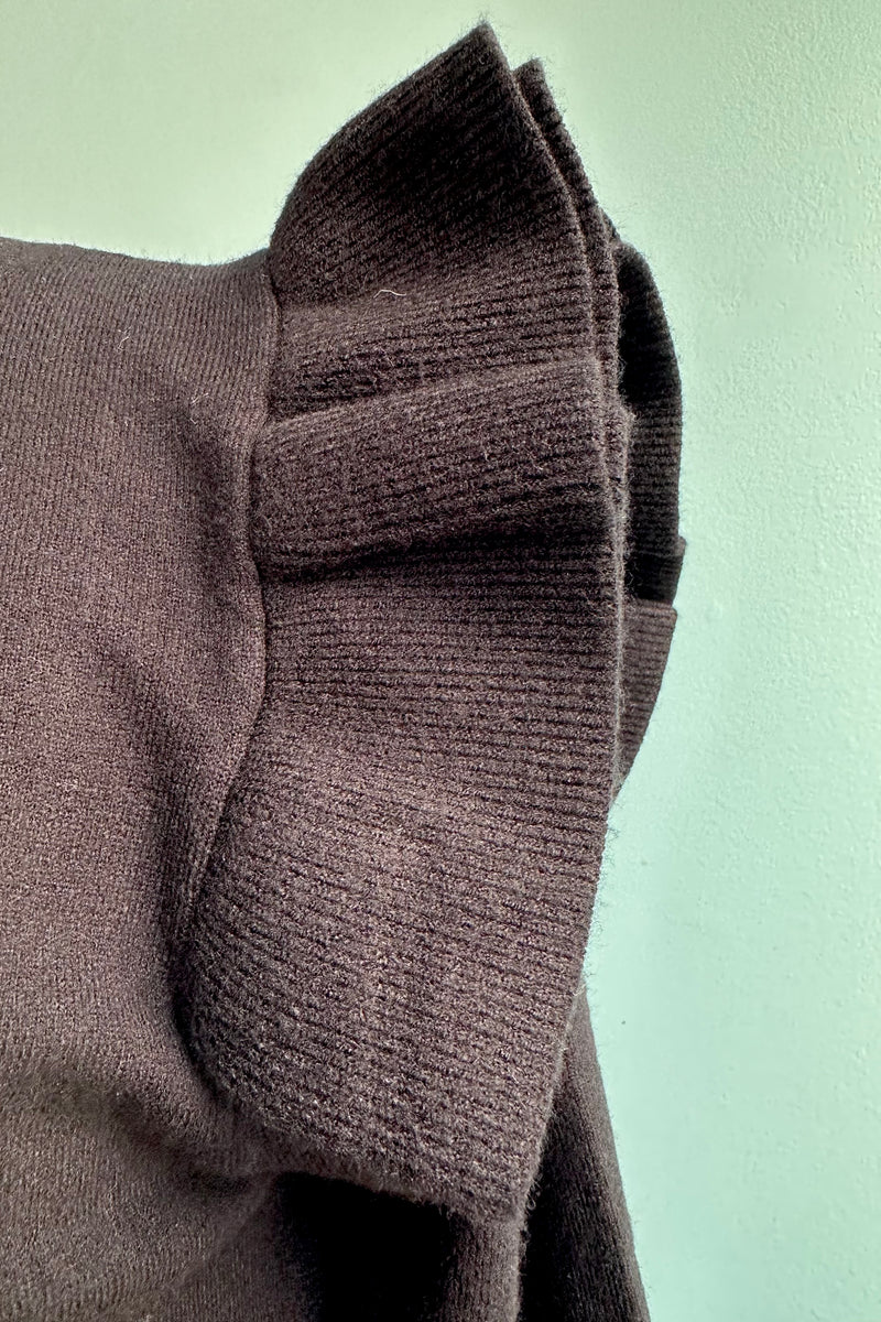 Black Ruffle Sleeve V-Neck Sweater by Molly Bracken