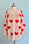 Button Front Ivory and Red Heart Open Cardigan