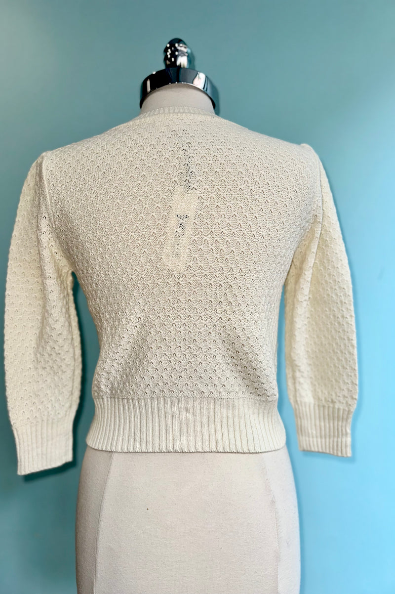 Oatmeal Puff Sleeve Cropped Cardigan