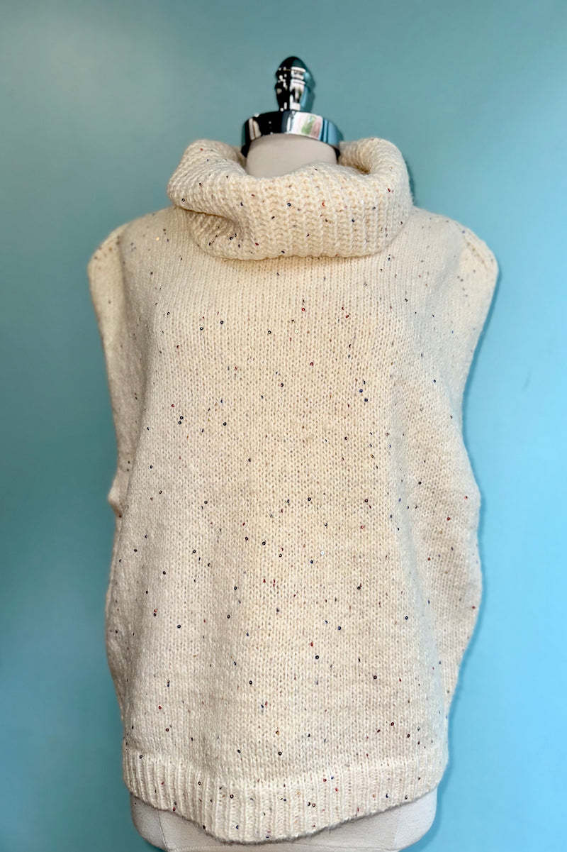 Cream Sleeveless Cowl Neck Sweater by Molly Bracken