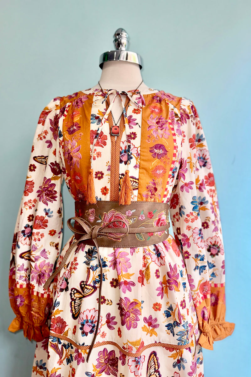 Floral Border Print Midi Dress