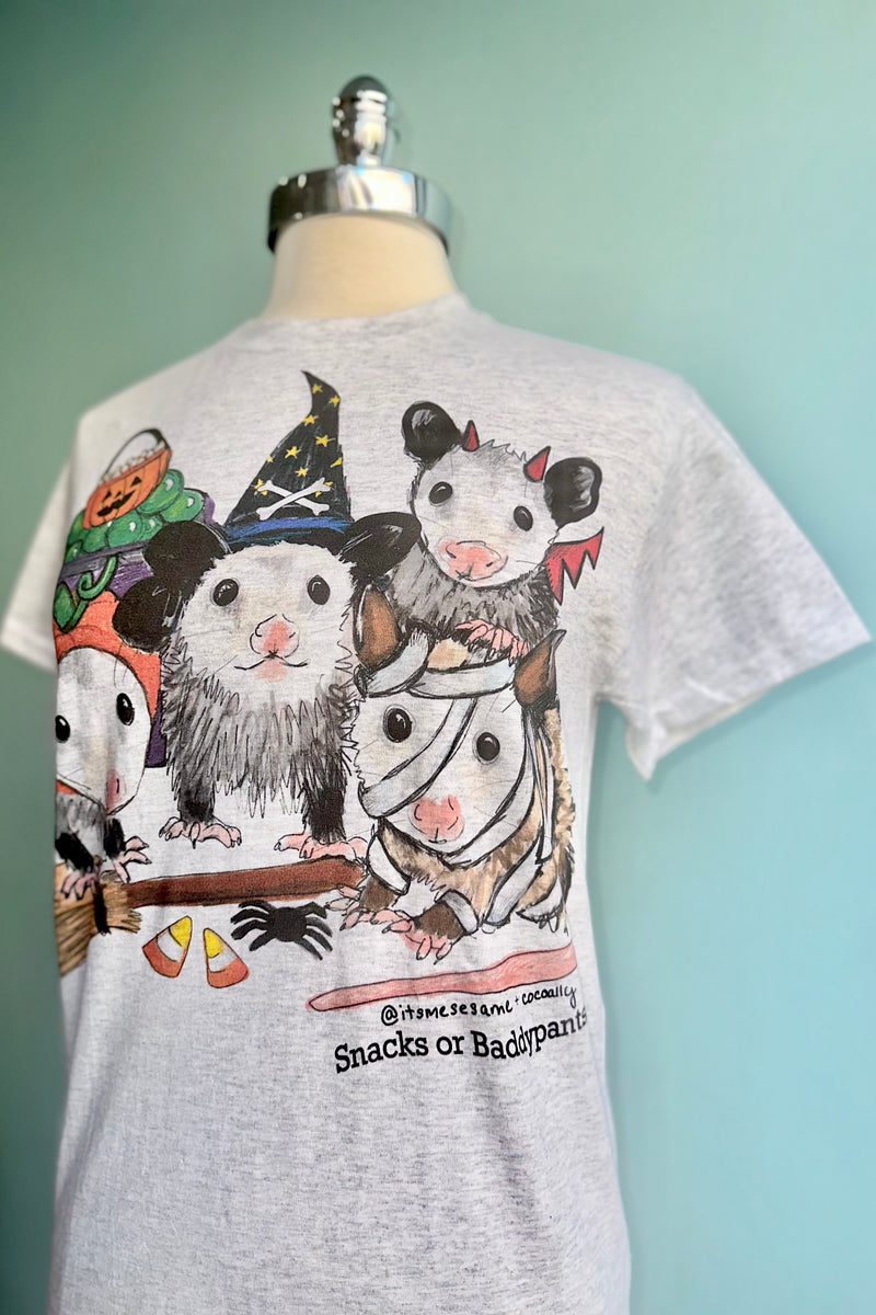 Halloween Possums T-shirt in Grey by Sesame the Opossum