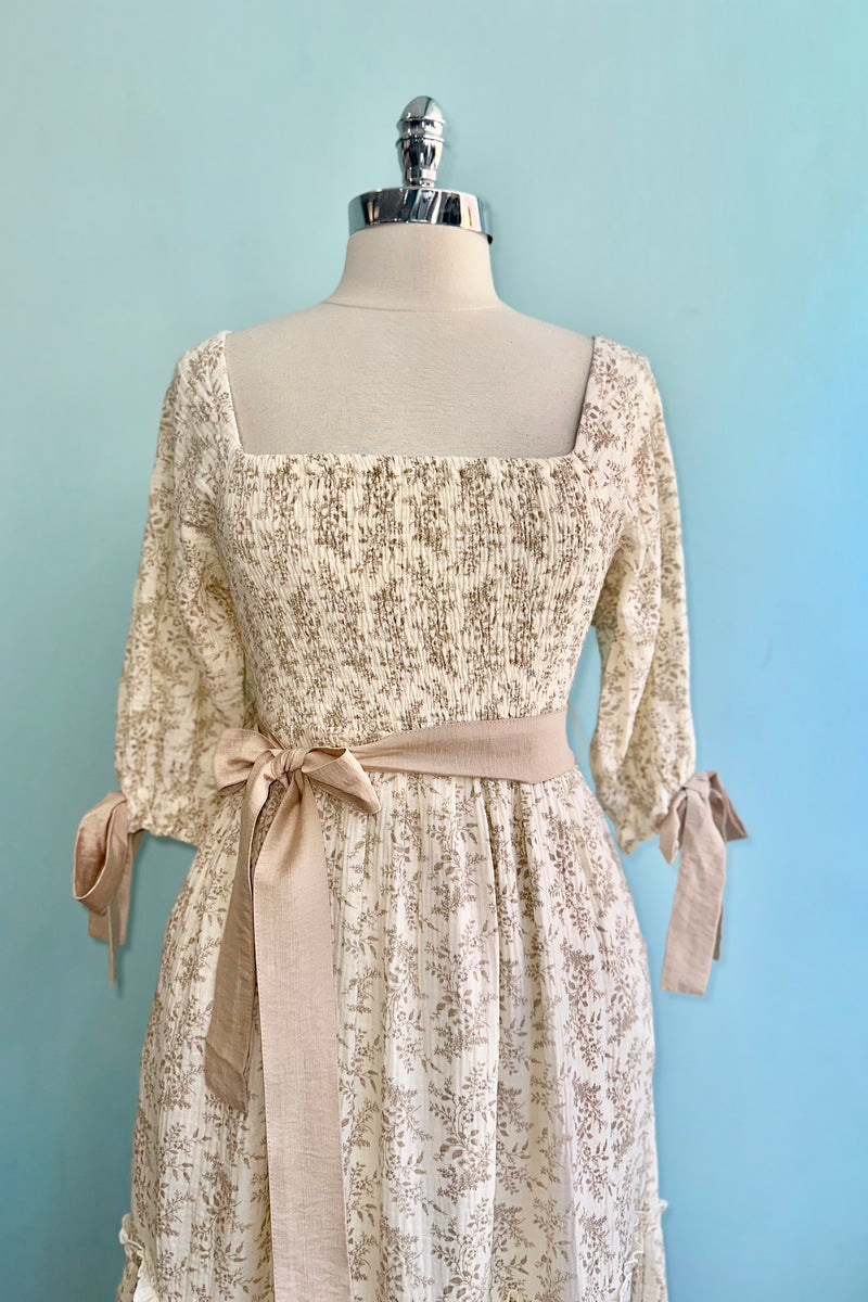 Ivory Floral Gauzy Ribbon Midi Dress – Modern Millie