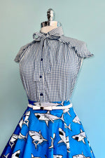 Blue Gingham Button Down Ruffle Top by Tulip B.