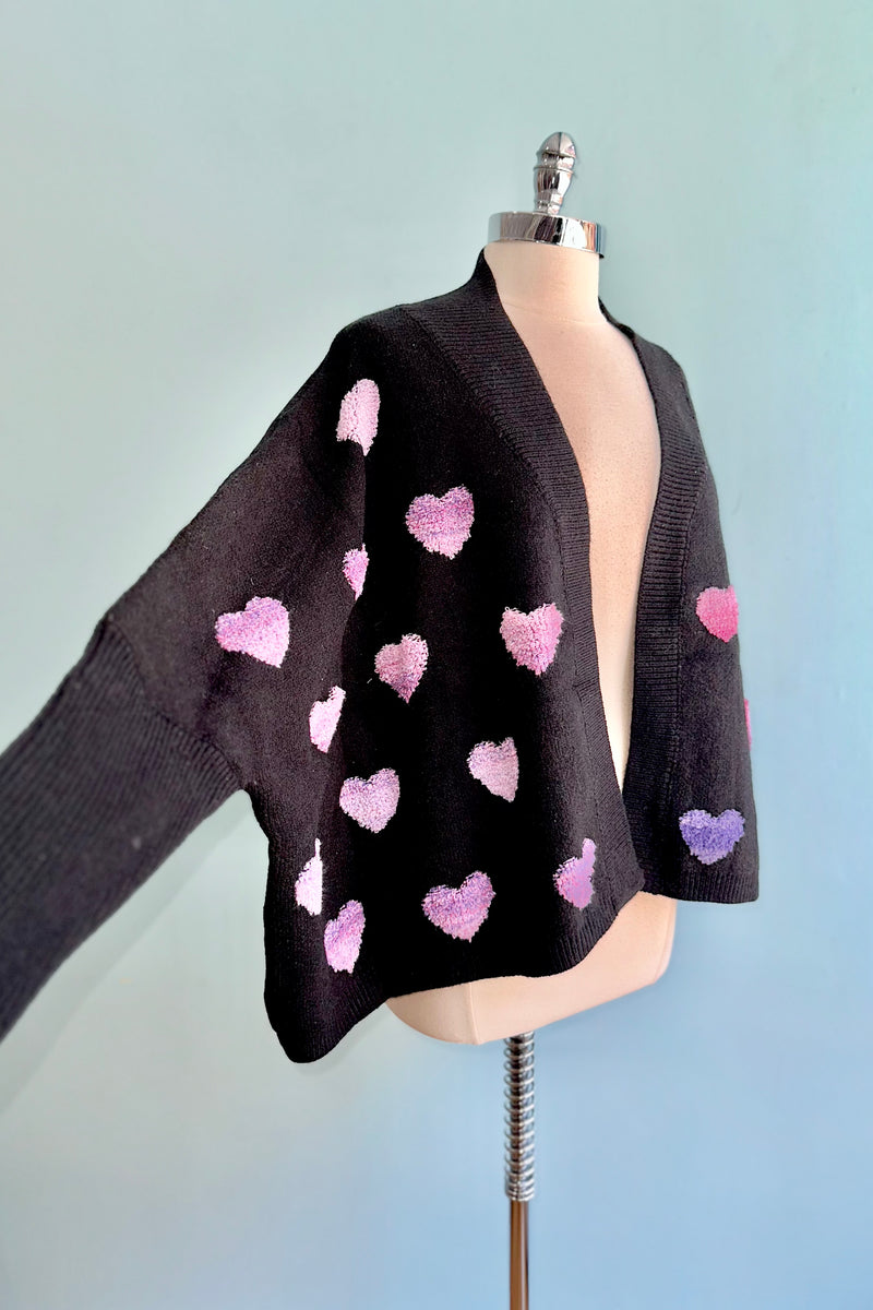 Ombre Heart Cardigan in Black