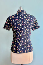 Dog Print Blouse in Navy by Banned