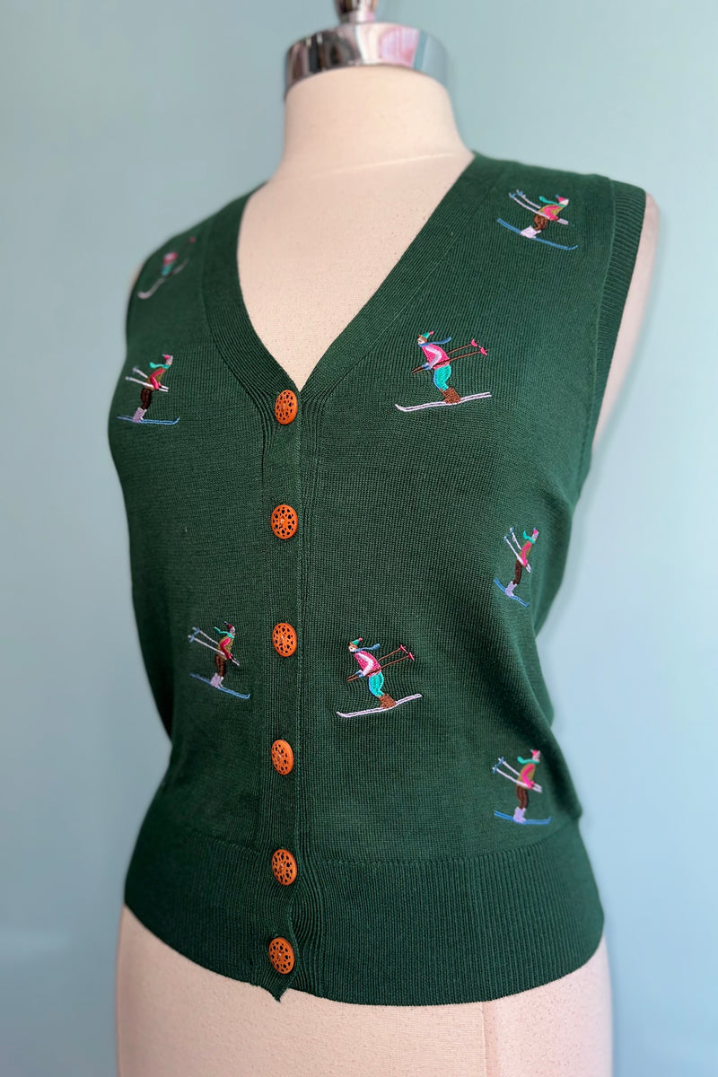 Green Ski Snow Button Up Vest by Banned