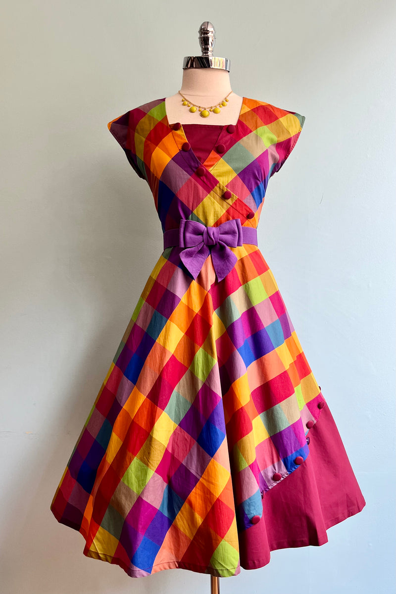 Cotton Madras Rainbow Cap Sleeve Dress