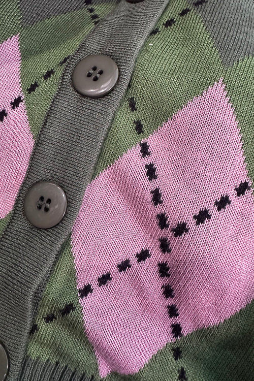 Green and Pink Argyle Cardigan by Voodoo Vixen