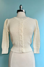 Oatmeal Puff Sleeve Cropped Cardigan