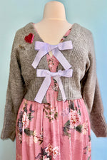 Heather Grey Cropped Bow Front Cardigan