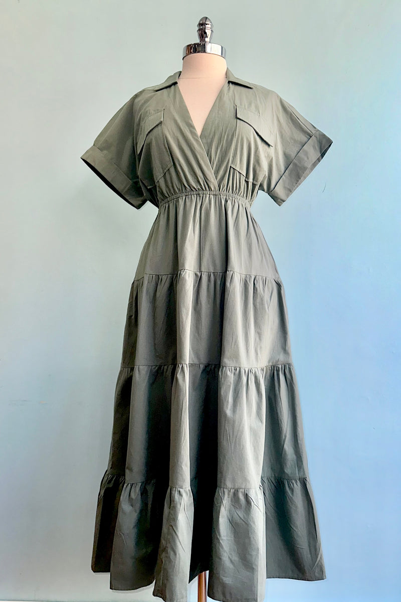 Sage Green Collared Cotton Midi Dress Modern Millie Sage Green Collared Cotton Midi Dress Modern Millie