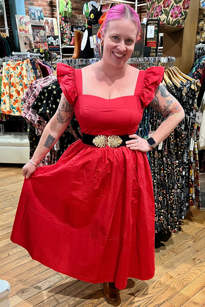 Red Ruffle Sleeve Briar Midi Dress by Timeless London X-Large Red Ruffle Sleeve Briar Midi Dress by Timeless London X-Large