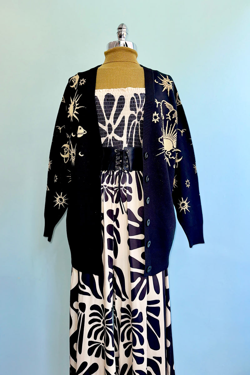 Celestial Black and Gold Long Cardigan Sweater by Modern Millie!