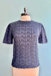 Dusty Blue Crochet Short Sleeve Sweater