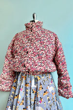 Cream Floral Cropped Puffer Jacket