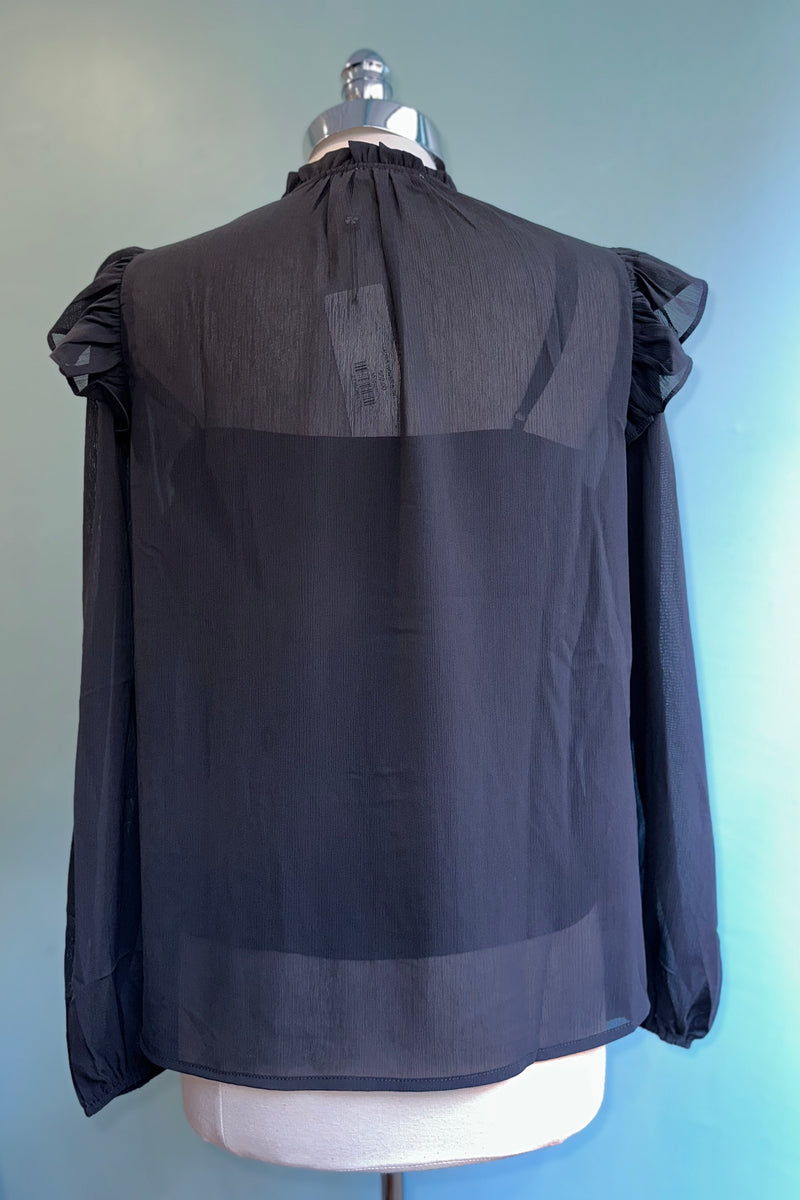 Black Ruffle Button Down Blouse by Molly Bracken