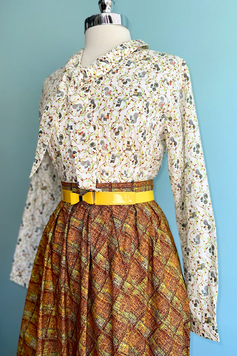 Squirrel and Acorns Button Down Cropped Top by Banned